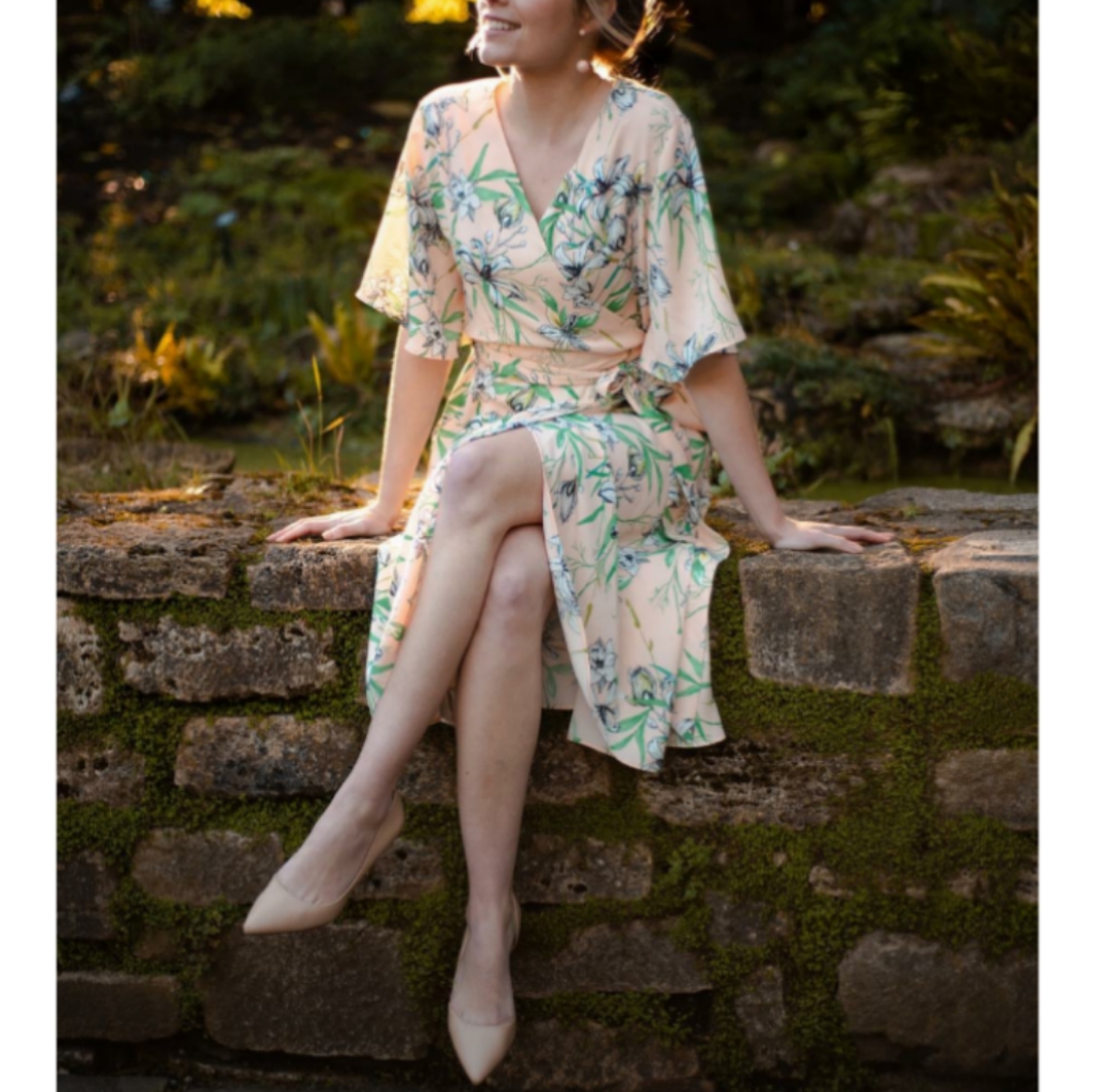 Peach Tropical Floral Wrap Dress